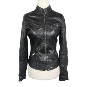 Vintage Vera Pelle Black Leather Zip Front Moto Biker Racing Jacket S